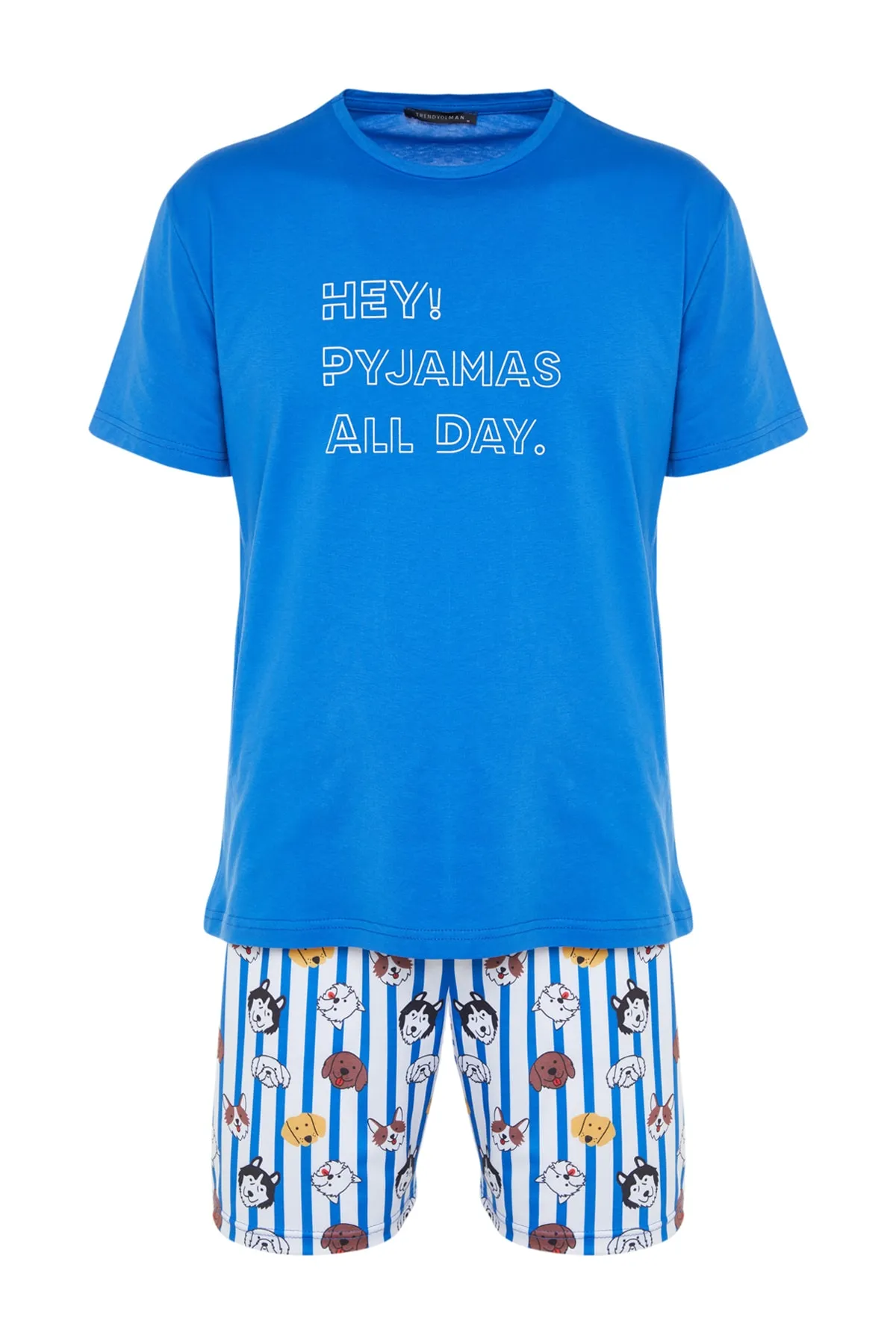 Trendyol Collection  Dunkelblaues Unisex-Pyjamaset mit normaler Passform und bedruckten Shorts TMNSS23PT00000