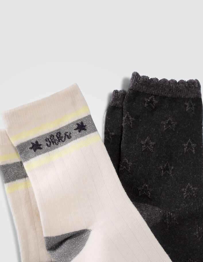 Chaussettes grises et écrues côtelées fille