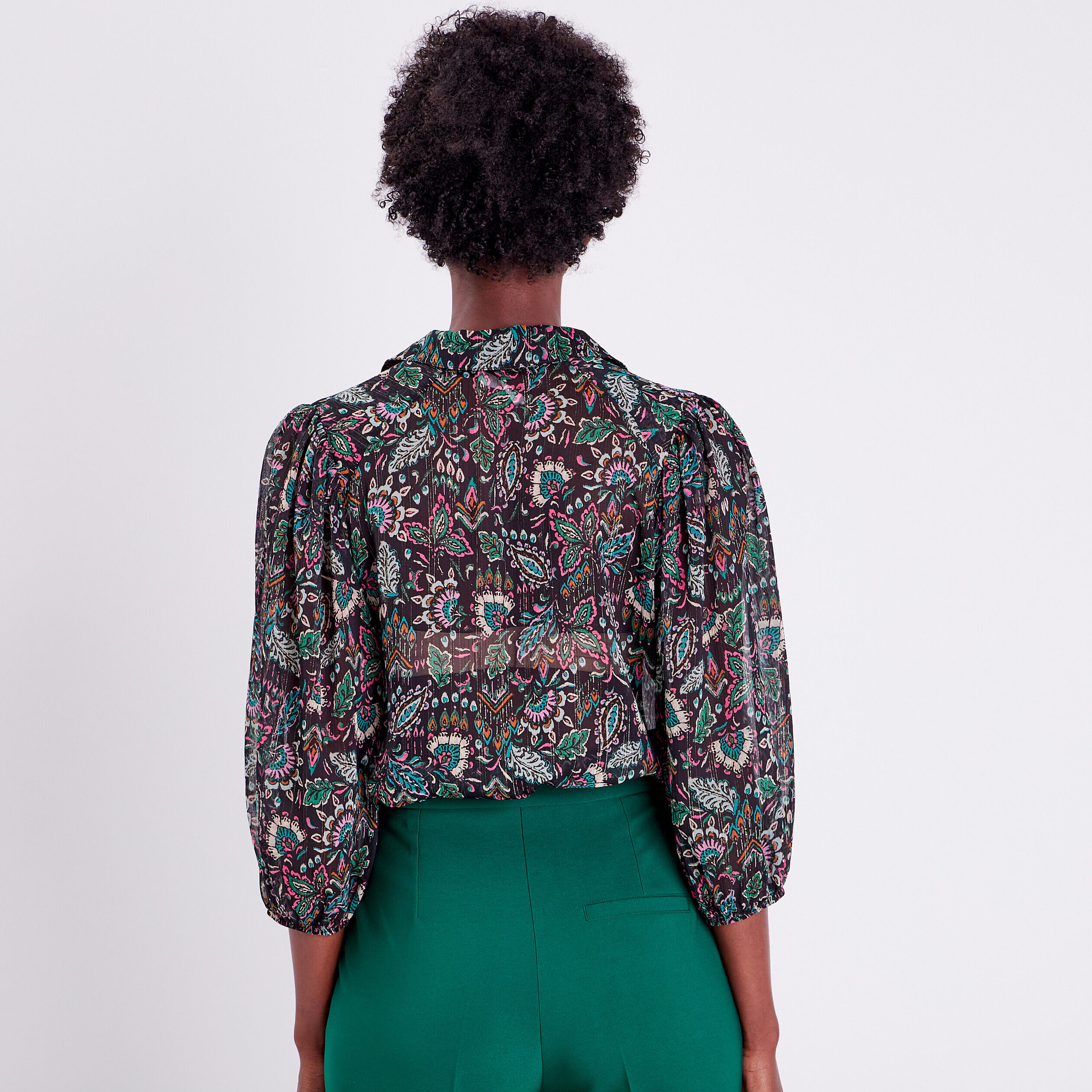 Chemise manches 3/4 noir femme | Cache Cache