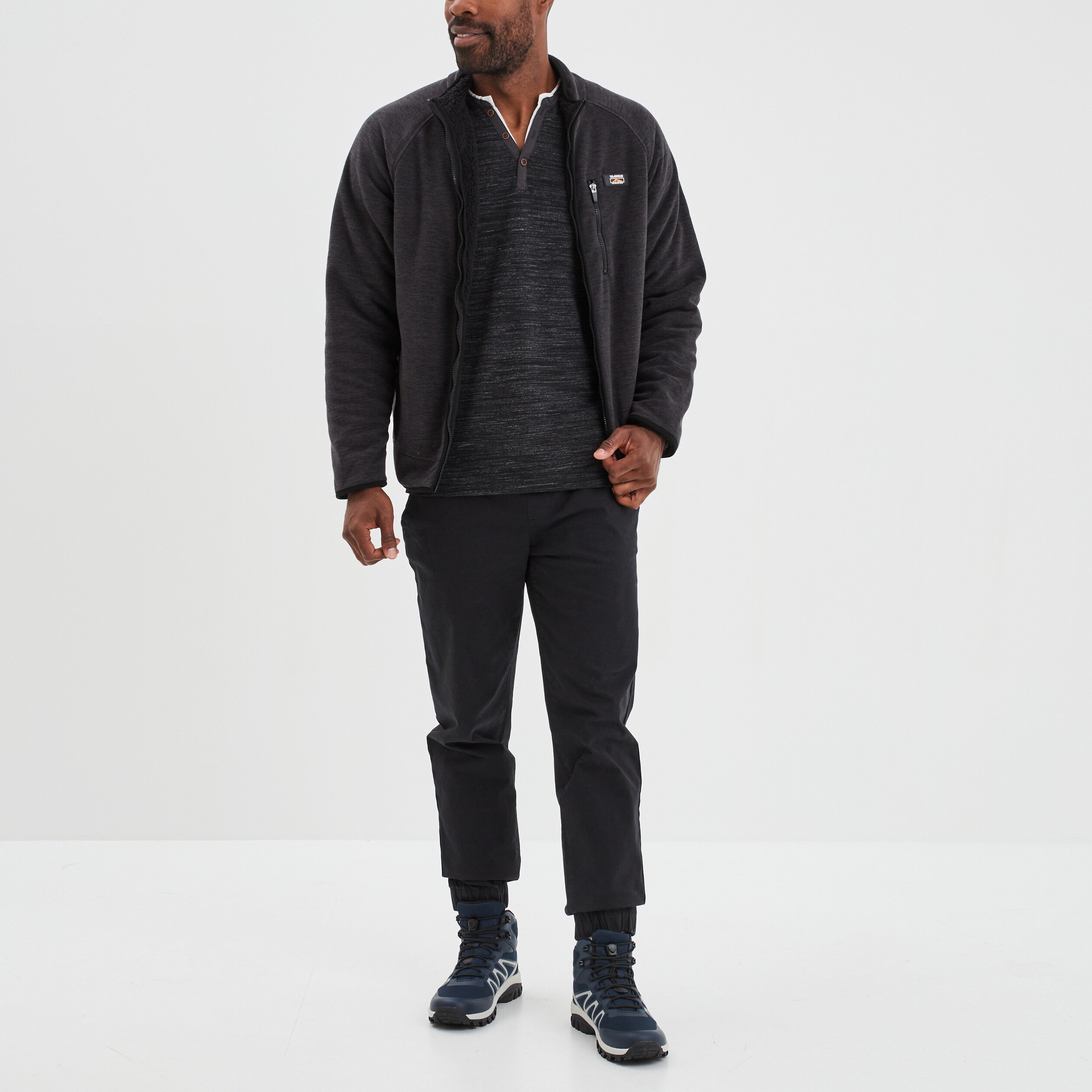 T-shirt avec col tunisien noir homme | La Halle