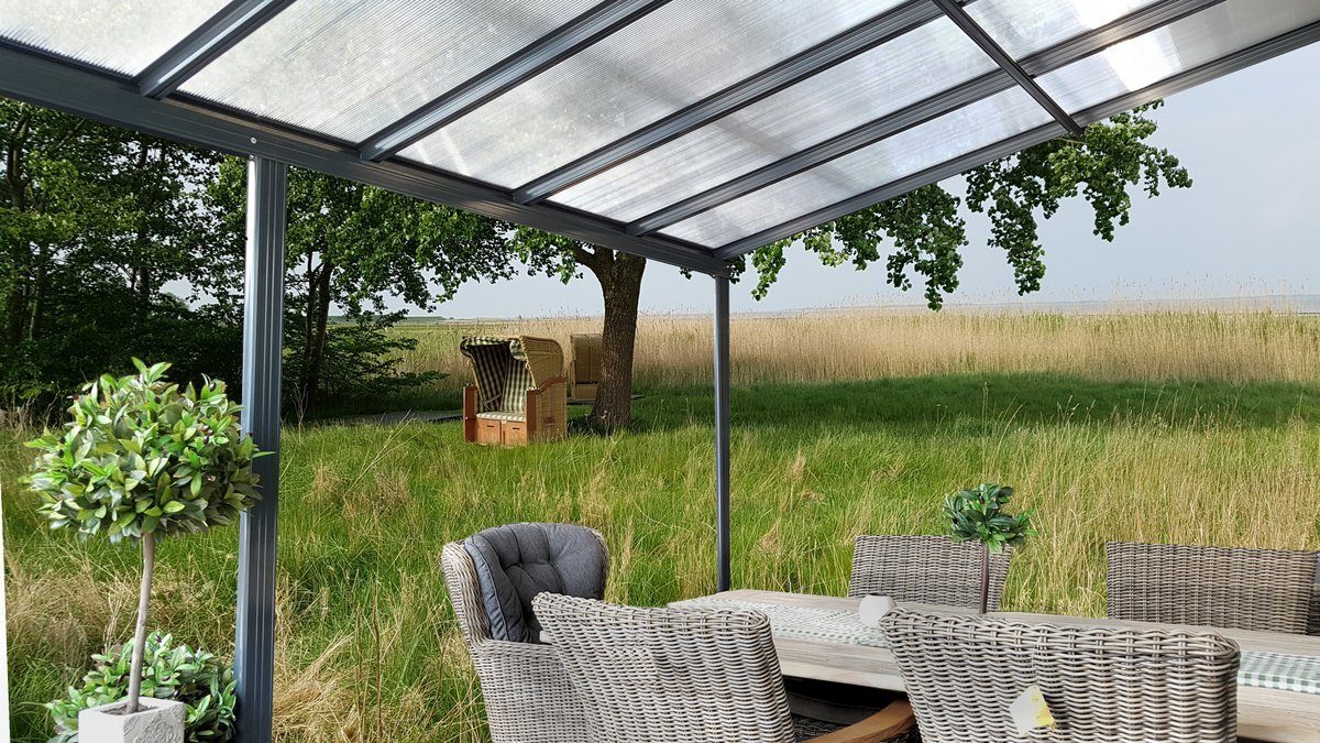 osoltus Vordach osoltus Alu Terrassenüberdachung Terrassendach Veranda grau 435x300 cm