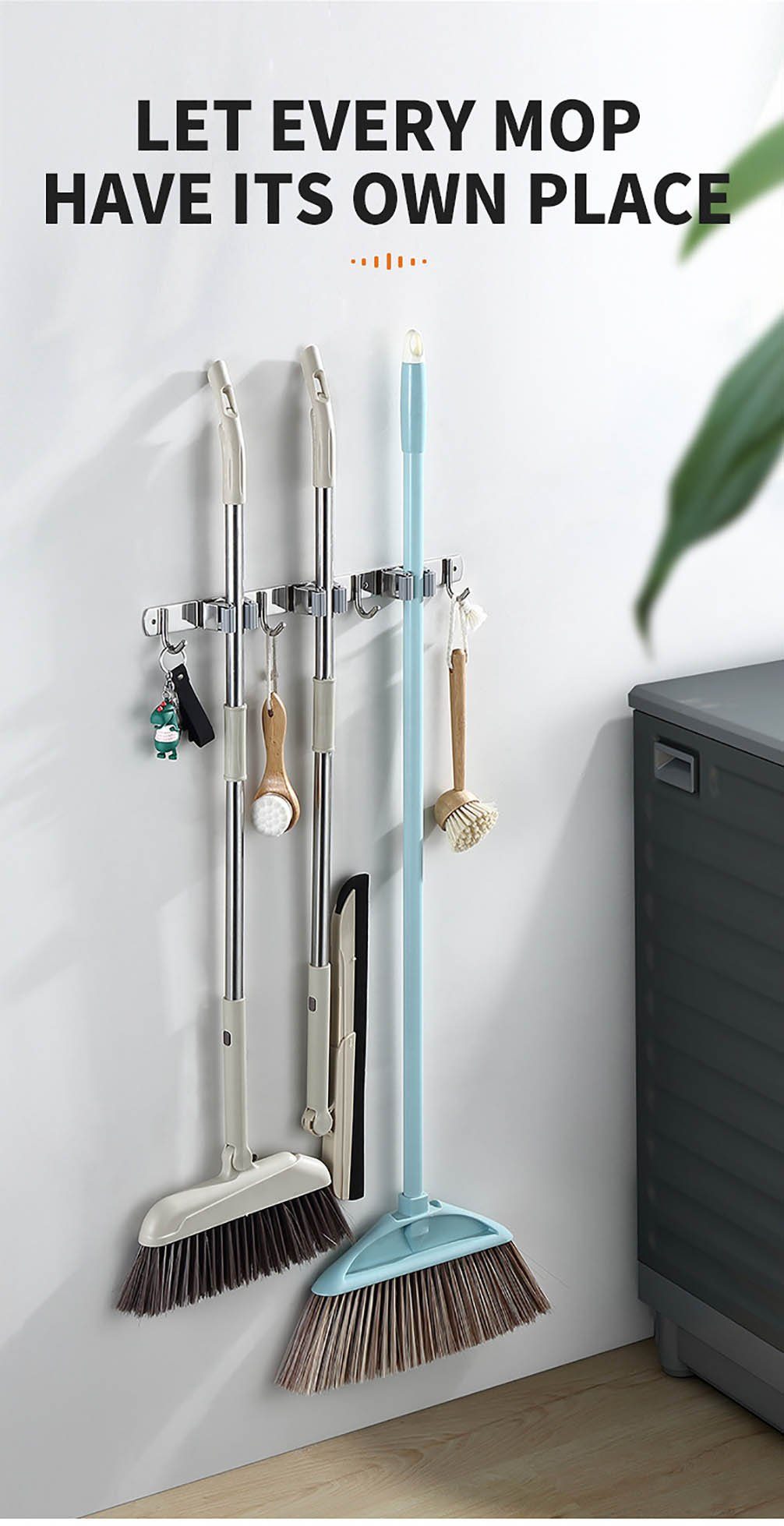 Runxizhou Wandhaken Besenhalterung Wand 3 Halter 4 HakenSchwerlast Gerätehalter, (1-St)