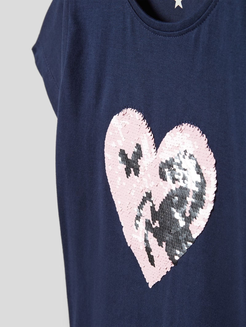 T-Shirt mit Paillettenbesatz in blau