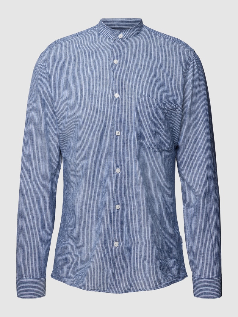 Slim Fit Freizeithemd mit Stehkragen in marineblau