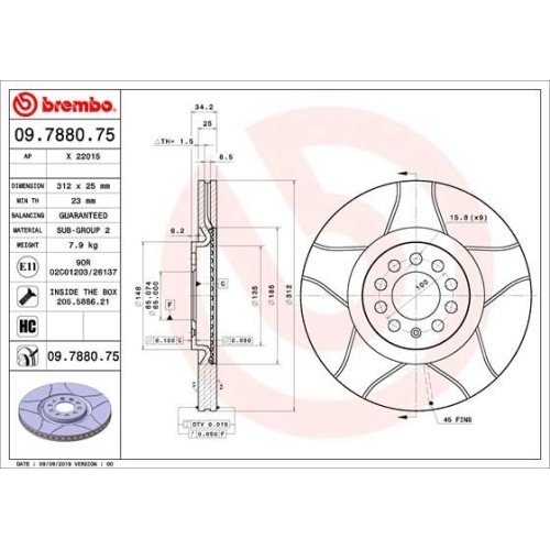 09.7880.75 BREMSSCHEIBE BREMBO VA  VP2 - ATU