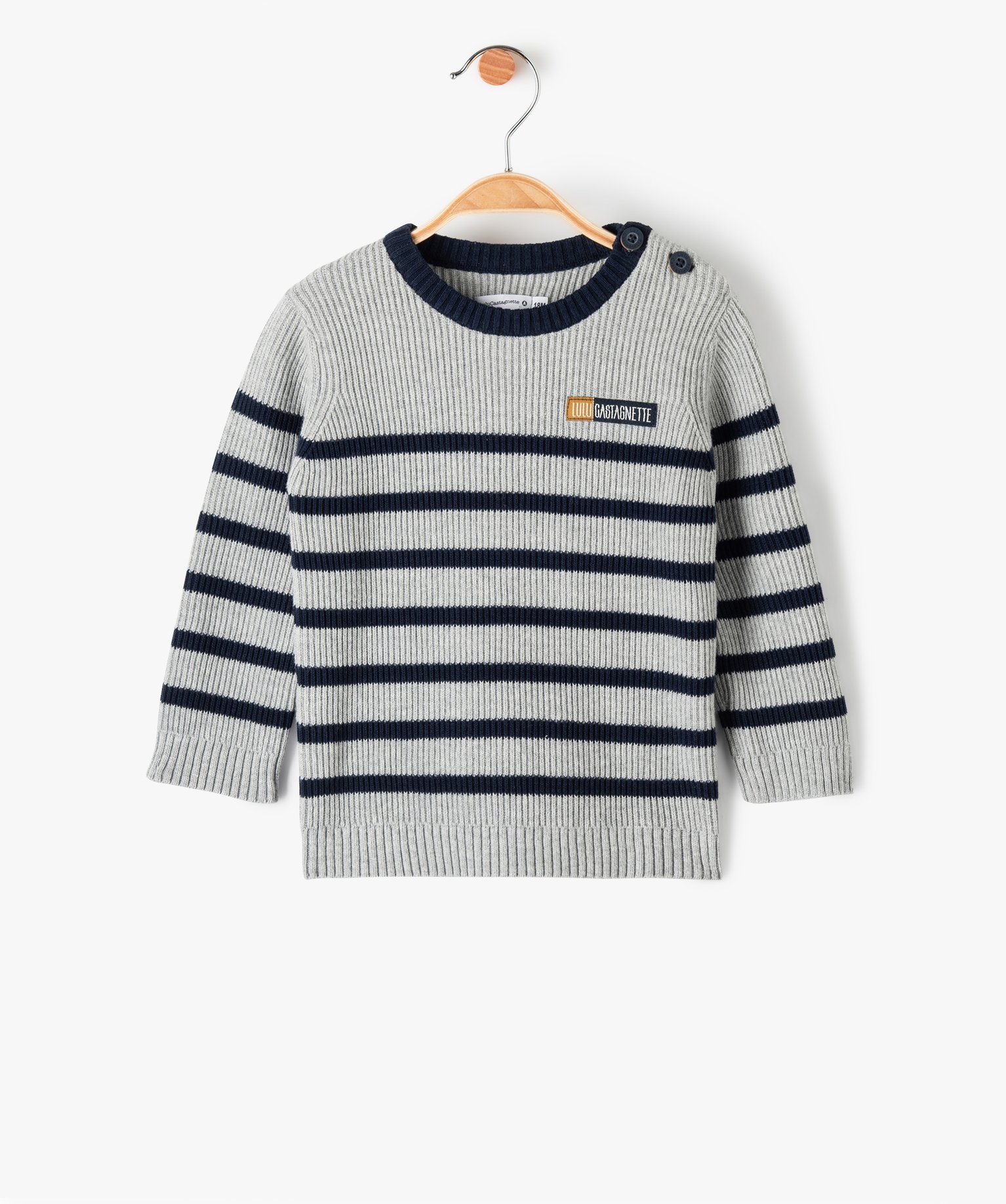 Pull bébé Garçon en maille ctelée à rayures - LuluCas... gris clair | GEMO