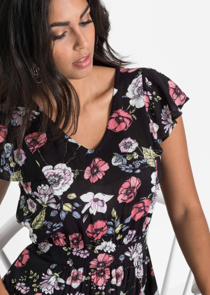 Bedrucktes Maxikleid mit Volants