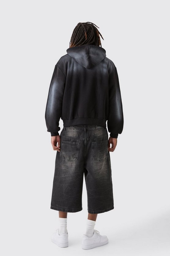 Lange Jeansshorts in Schwarz