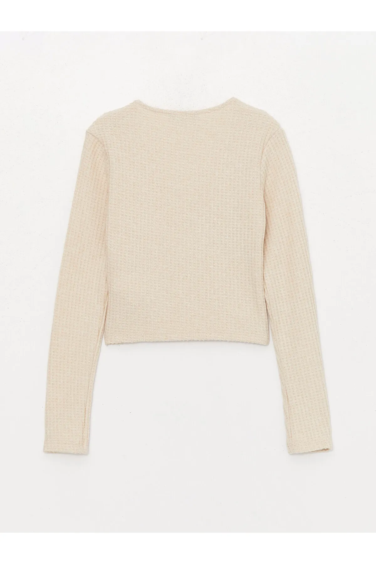 LC Waikiki  Zweireihiger Kragen, selbst gemustertes Langarm-Crop-Top für Damen