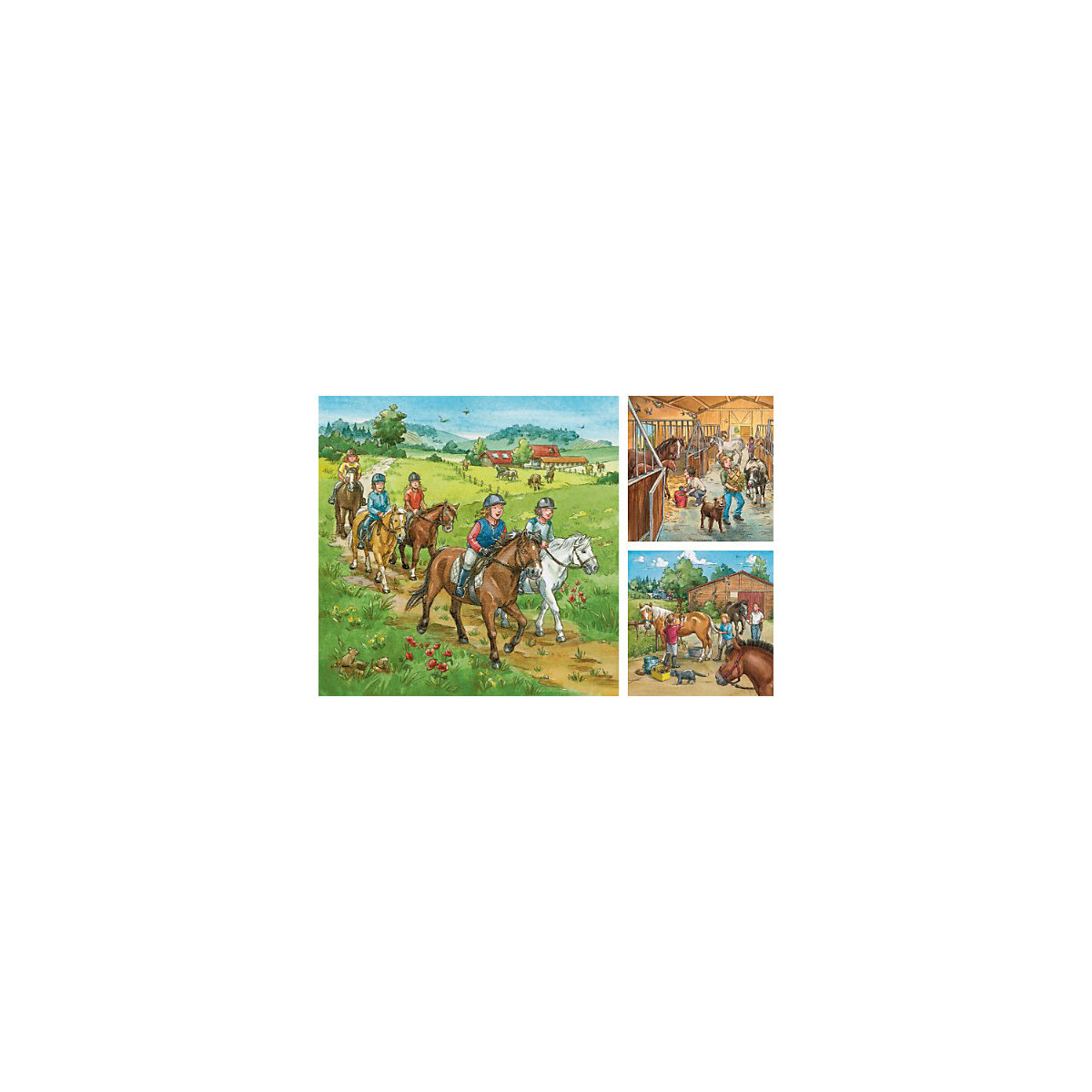 3er Set Puzzle, je 49 Teile, 21x21 cm, Mein Reiterhof