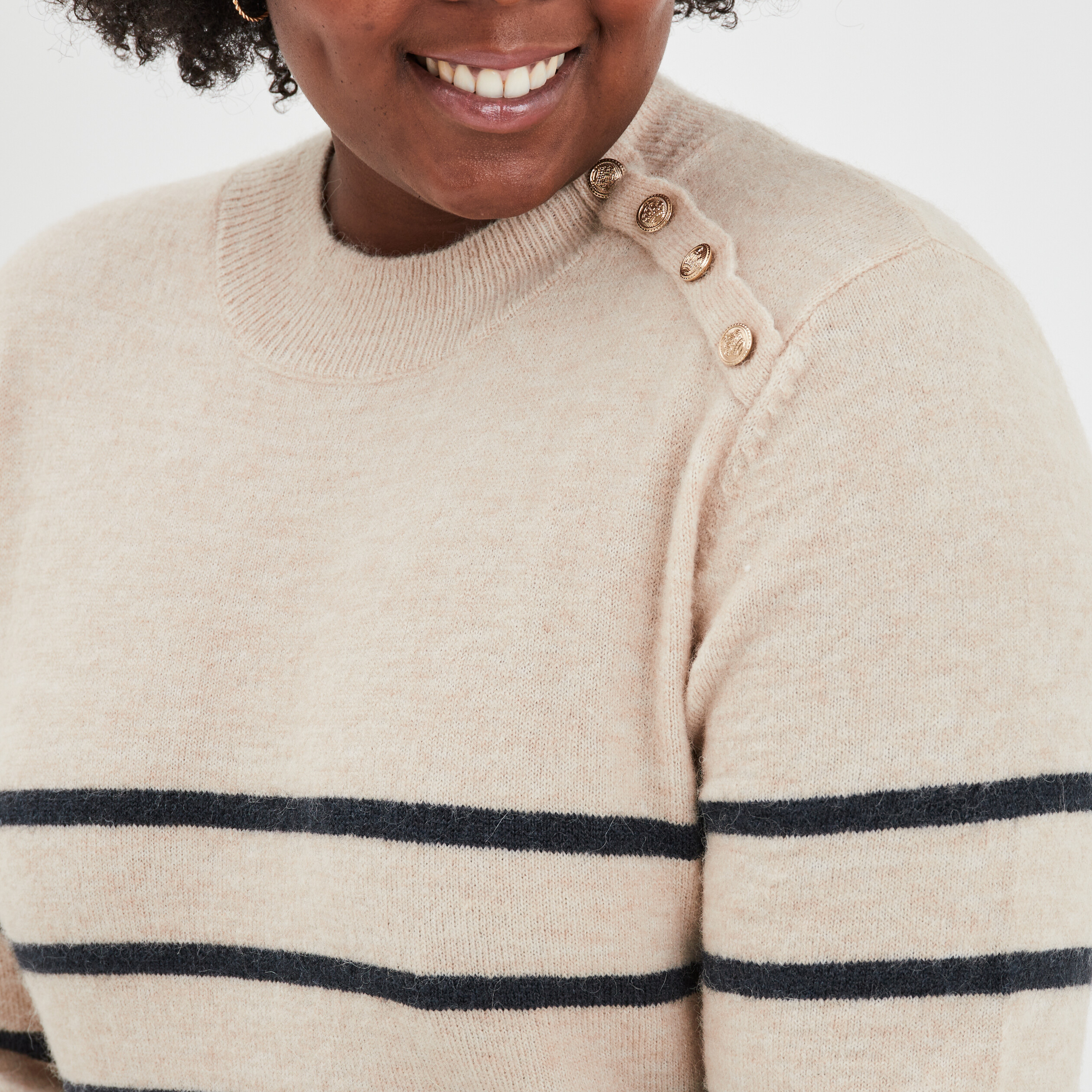 Pull marinière droit avec boutons gris femme grande taille | La Halle