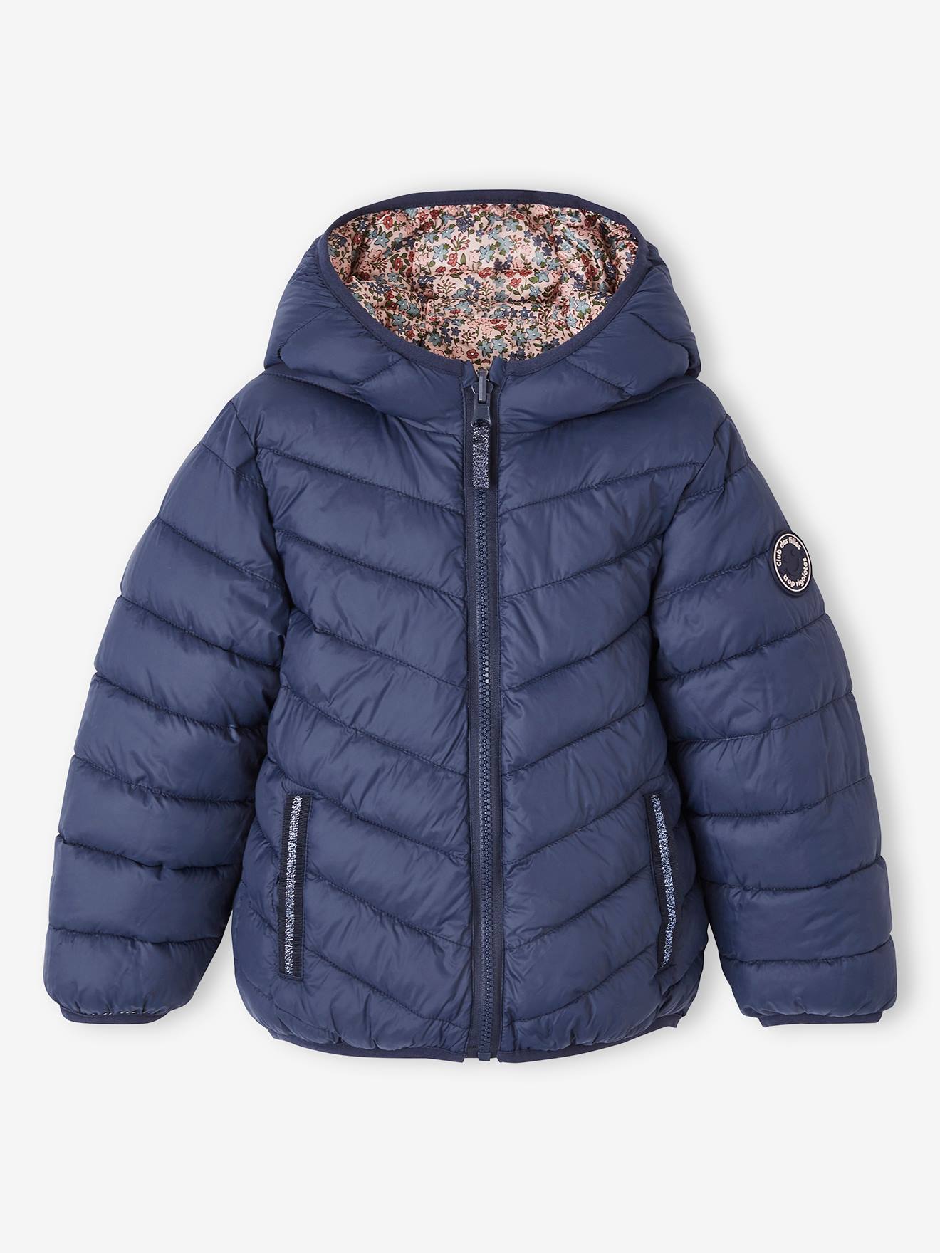 Doudoune à capuche légère réversible fille anthracite imprimé
