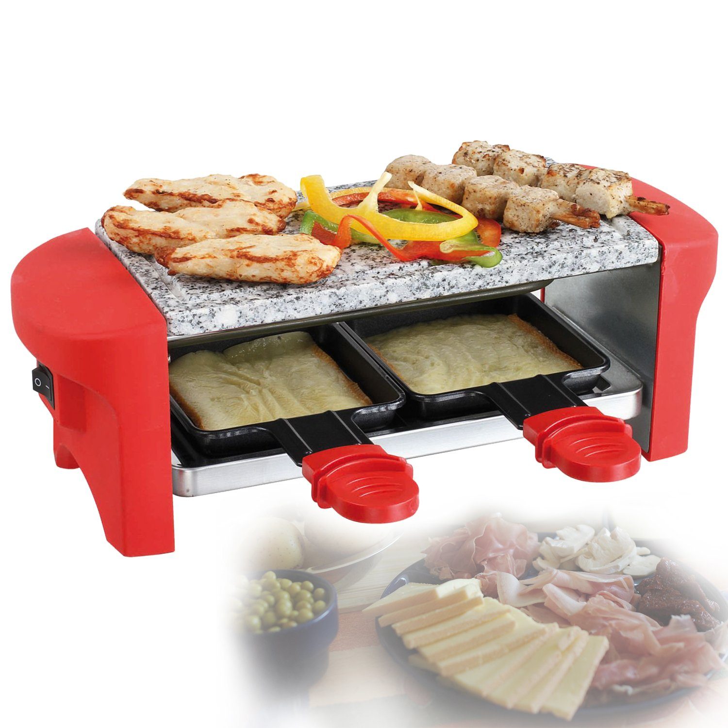 LIVOO Raclette LIVOO 2in1 Raclette Grill für 2 Personen Heißer Stein Raclettegrill