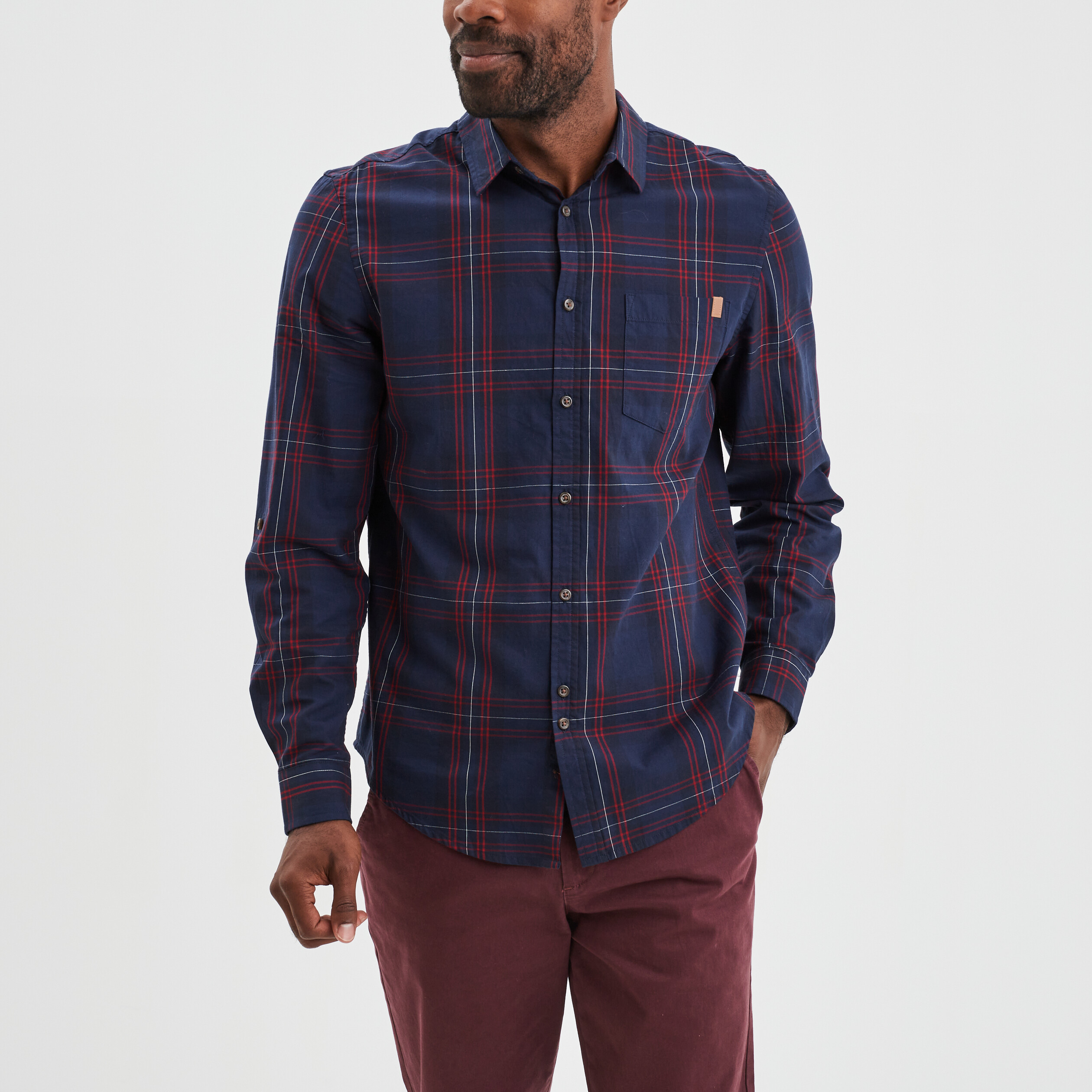 Chemise droite manches longues bleu marine homme | La Halle