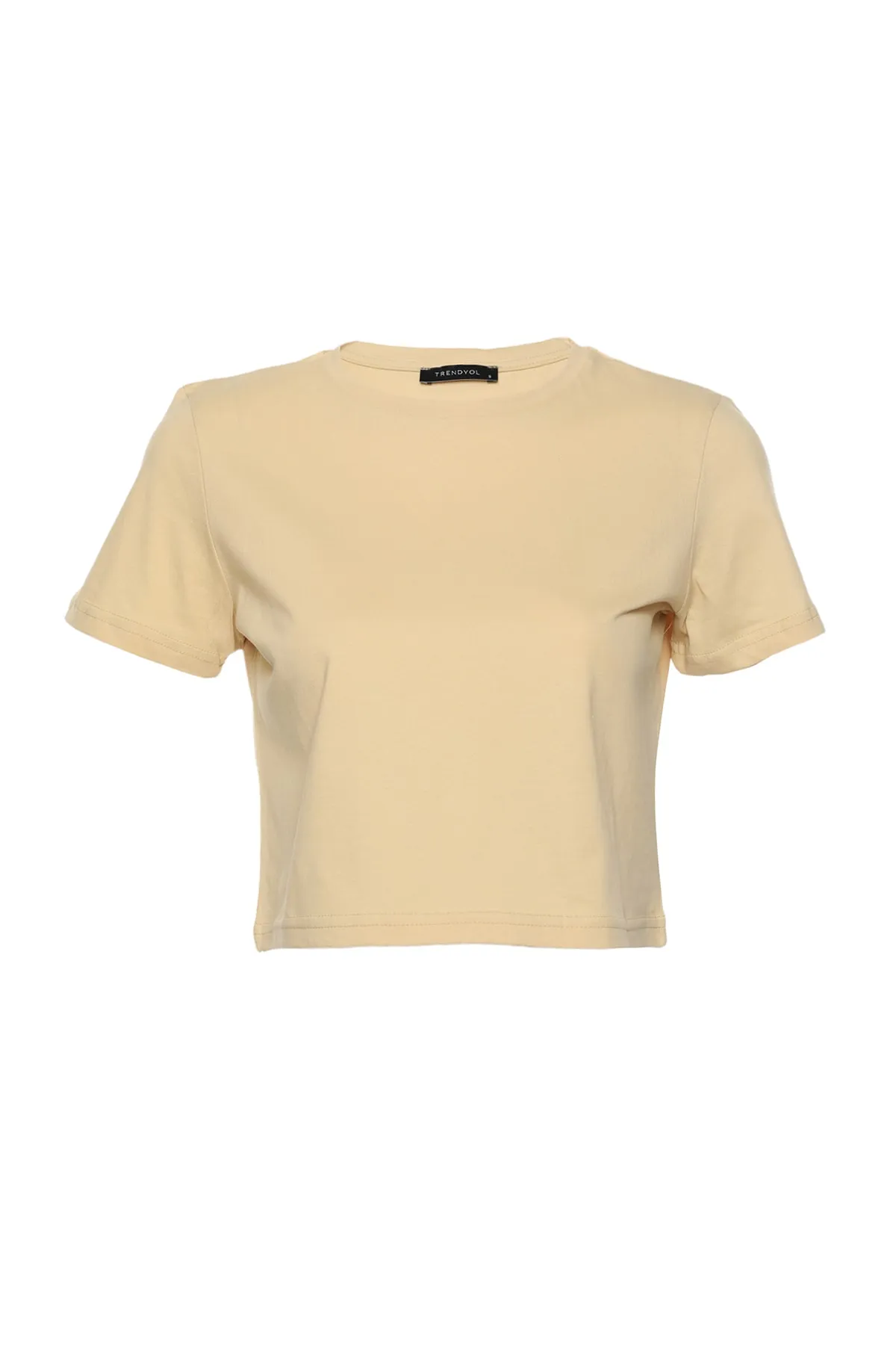 Trendyol Collection  Beigebraunes, kurz geschnittenes Strick-T-Shirt mit Rundhalsausschnitt im 2er-Pack aus 100 % Baumwolle TWOSS20TS1480