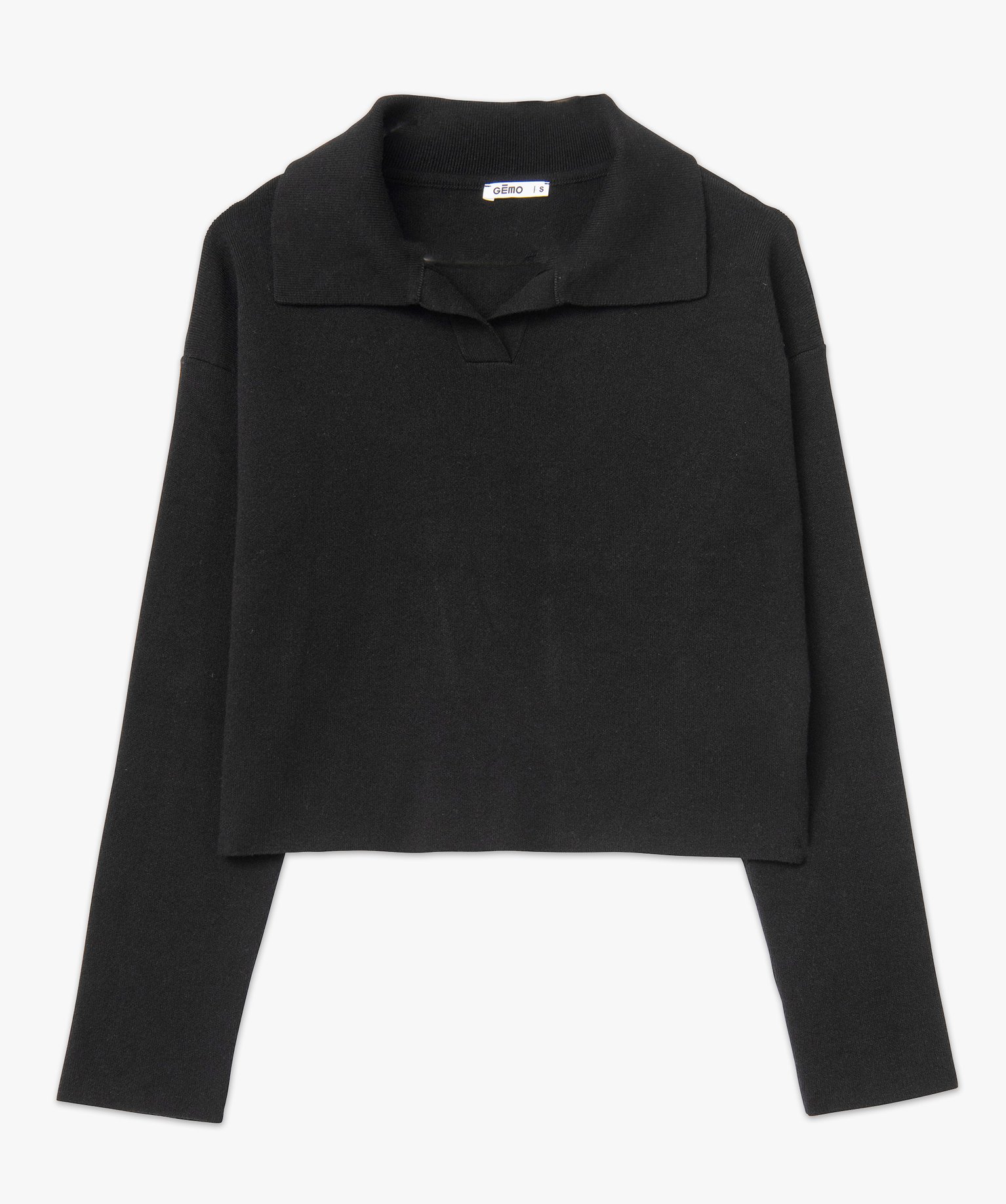 Pull court avec col polo femme noir | GEMO
