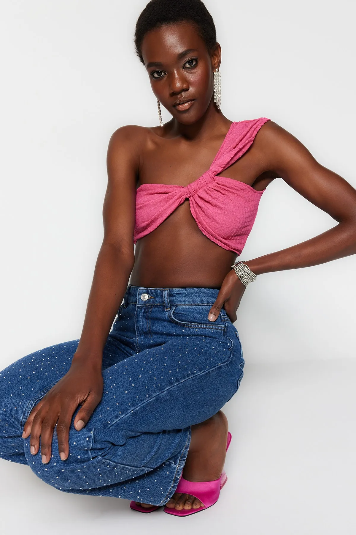 Trendyol Collection  Fuchsia Crop Gestricktes strukturiertes Bustier TPRSS23BS00029