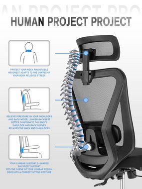 Durrafy Chefsessel Bürostuhl,Ergonomische Bürostühle,Schreibtischstuhl,Computerstuhl, Drehstuhl, Wippfunktion von 90° bis 130°, 150kg belastbar, leise Rolle