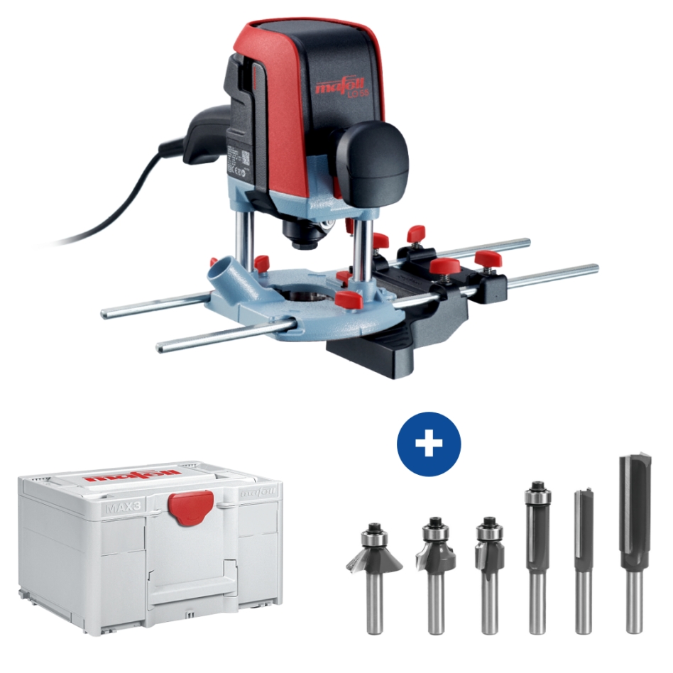 Mafell 1P0422 LO55 Router în cutie MAX3 + Set freze LO-FS8 6T 6 piese