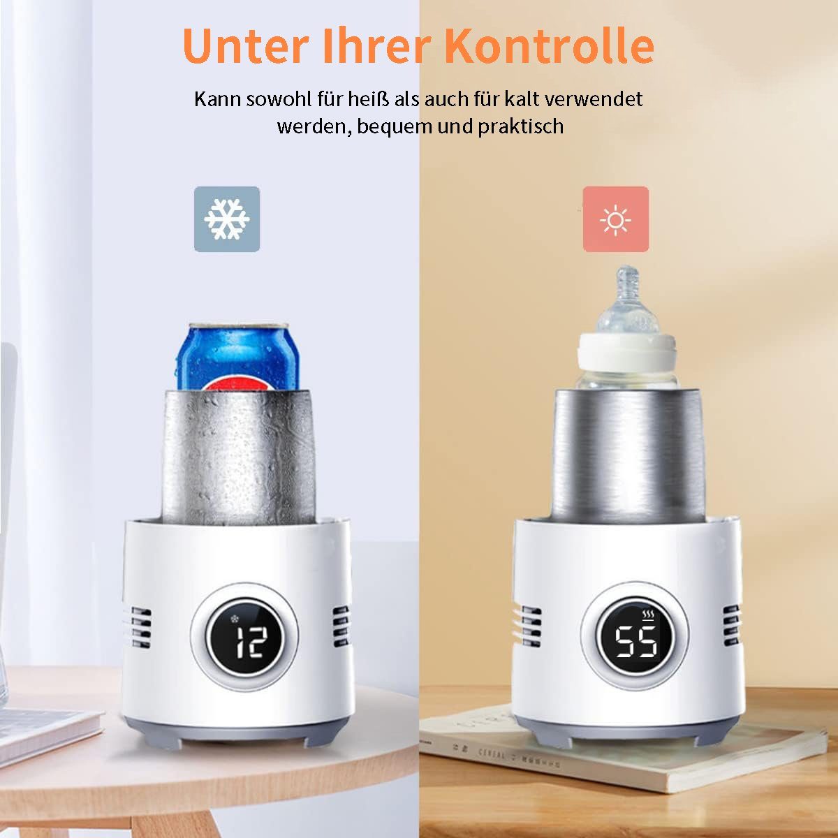 Yoyaxi Tassenwärmer Elektrischer Thermobecher, 60°C-2°C, für Kaffee, Tee und Getränke, Heiz- und Kühlfunktionen, wasserdicht, automatische Abschaltung