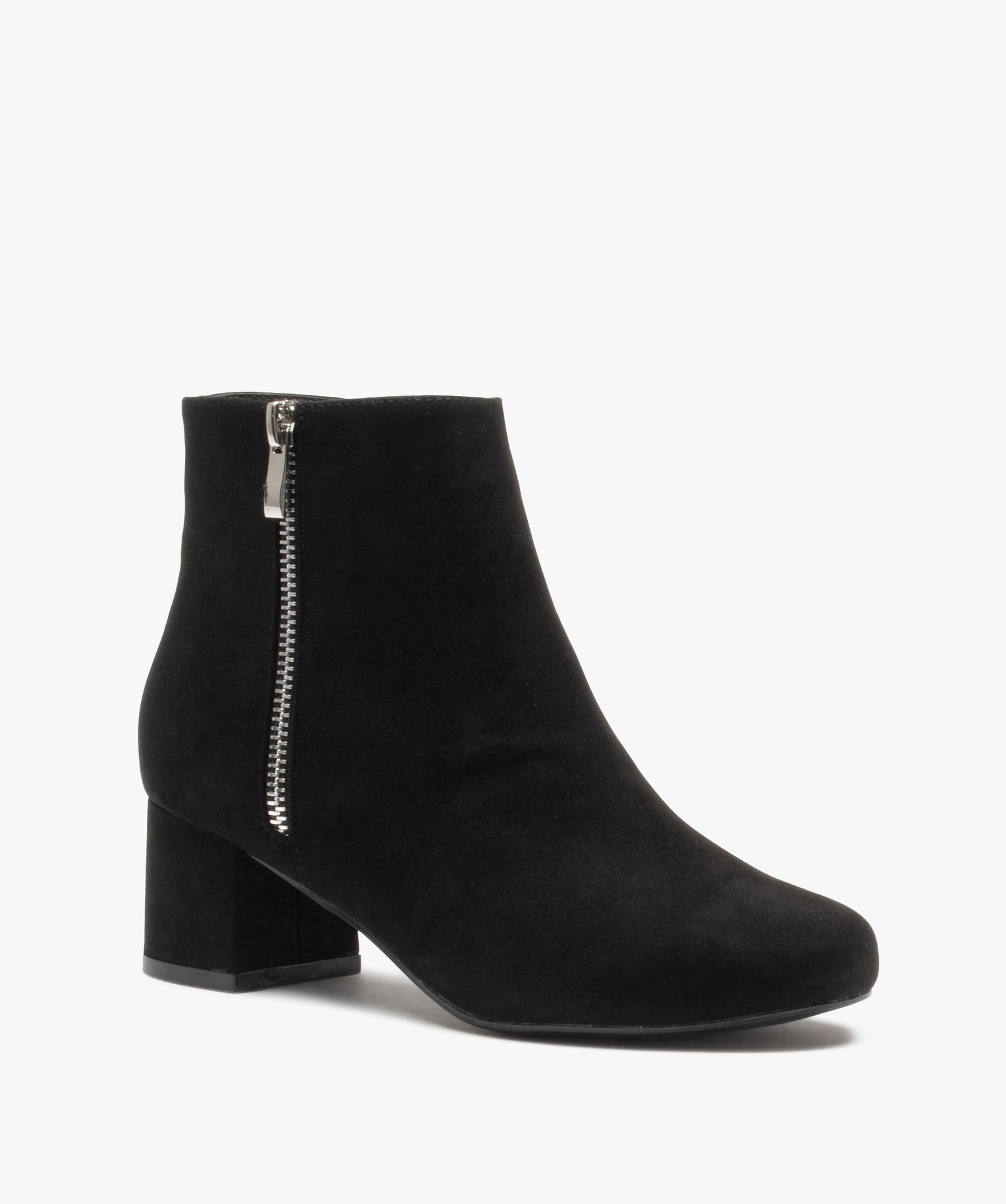 Boots femme à talon carré en suédine unie et zip décoratif noir | GEMO