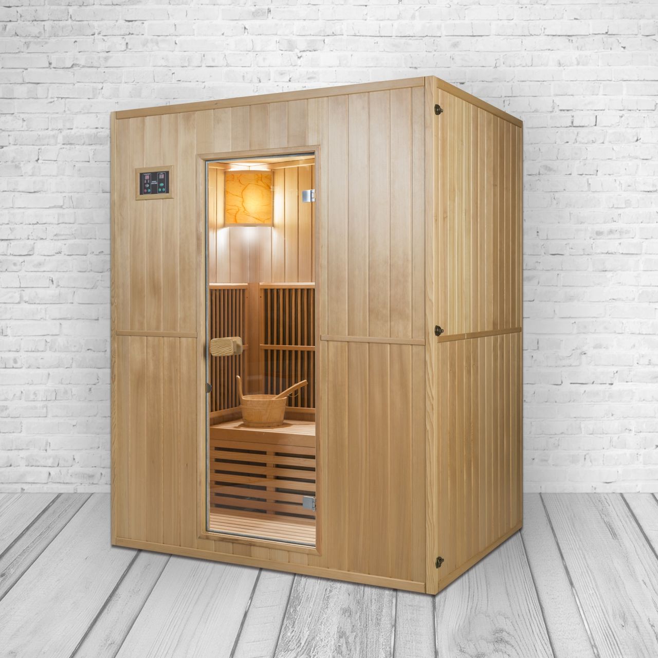 PureHaven Infrarotsauna 120x160x200 cm für 4 Personen Saunaofen aus kanadisches Hemlock-Tannenholz energiesparend Schöpfkelle Saunasteine
