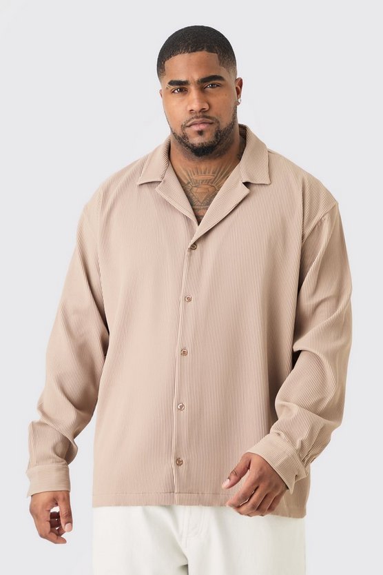 Plus langärmliges Hemd in Mocha