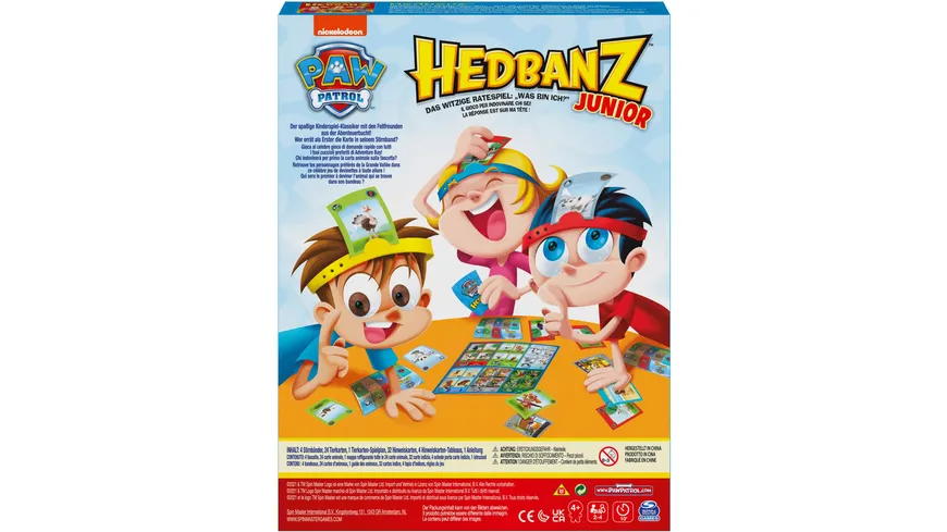 Spin Master - Hedbanz Junior – Paw Patrol, das witzige Ratespiel für 2-4 Fellfreunde ab 4 Jahren