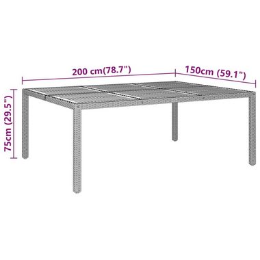 vidaXL Gartentisch Gartentisch 200x150x75 cm Akazienholz und Poly Rattan Schwarz (1-St)
