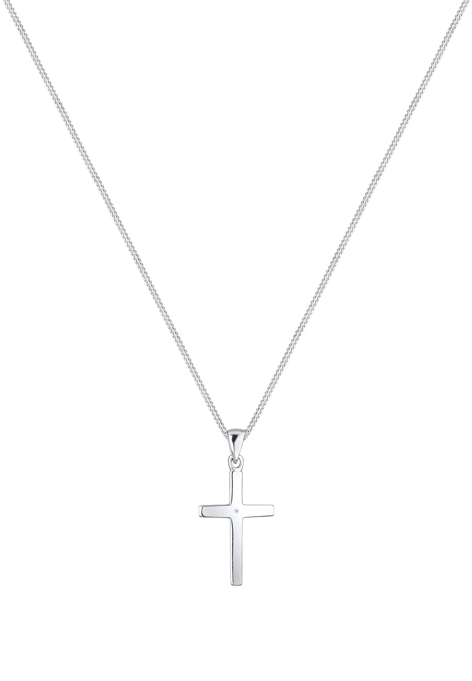Elli DIAMONDS Halskette Basic Kreuz Glaube Diamant (0.005 ct) 925 Silber