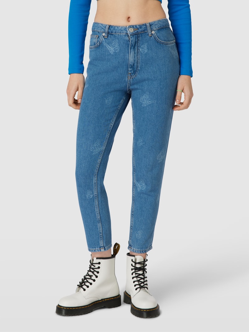 Mom Fit Jeans mit Allover-Muster in hellblau