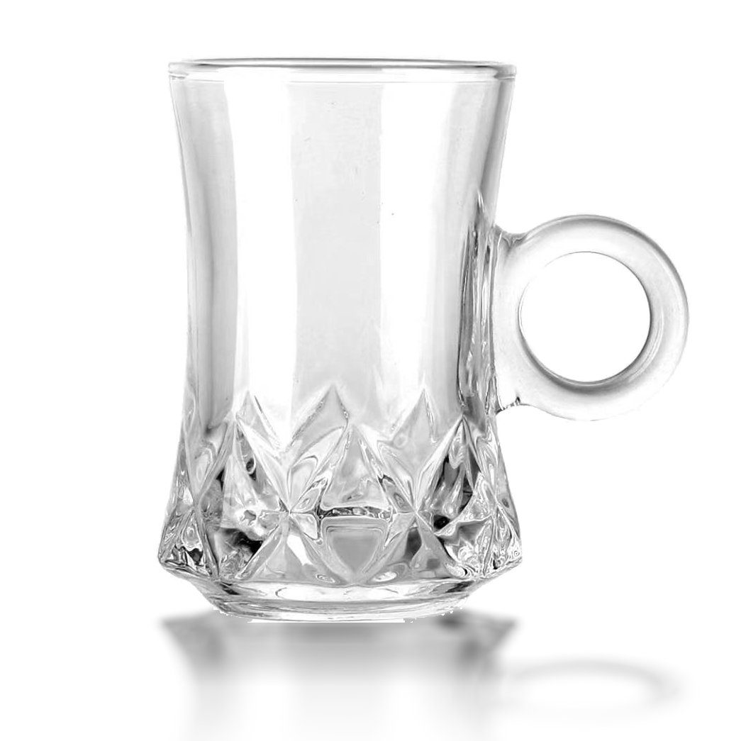 Fiora Teeglas Teeglas mit Henkel Espresso Glas Türkische Teegläser für Warm und Kalt Getränke, 6 teilig