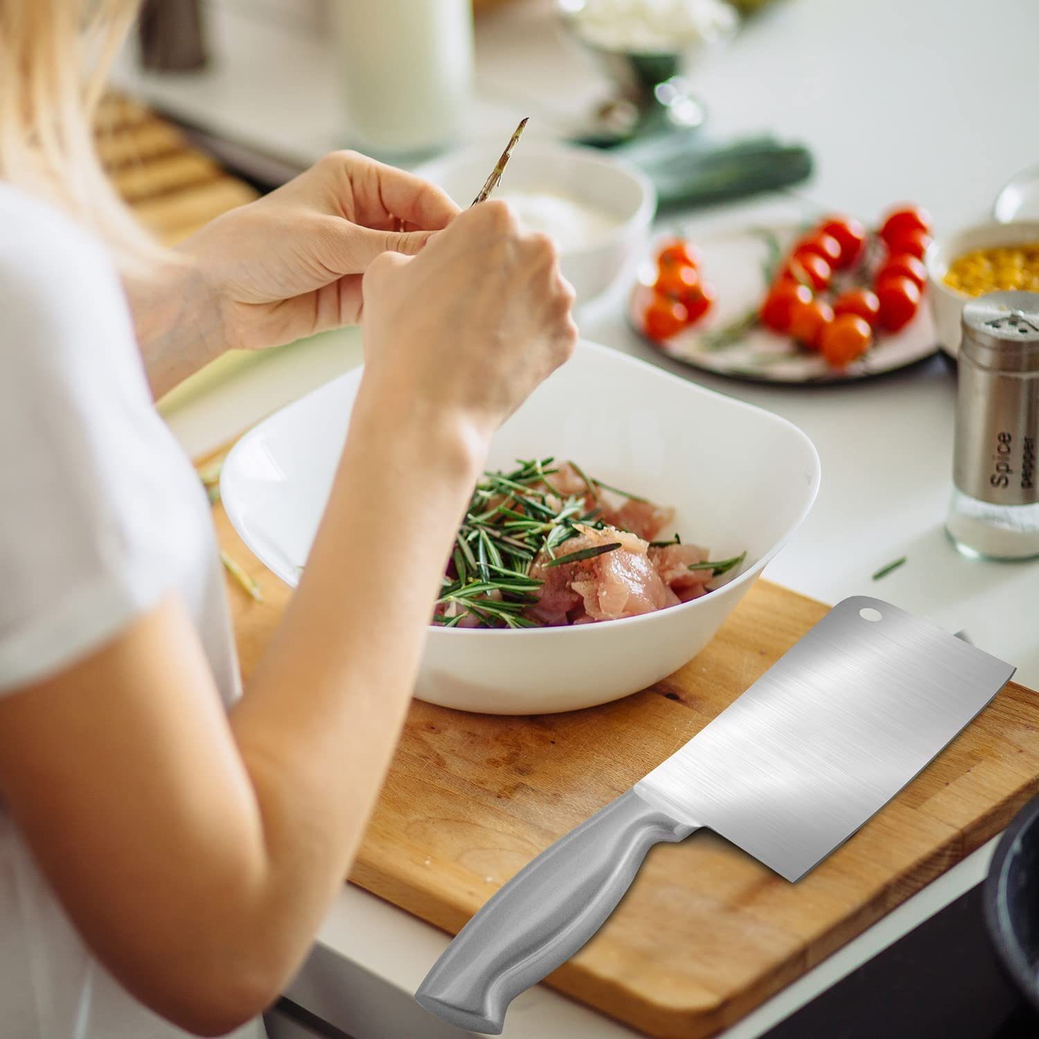 JOEJI’S KITCHEN Steakkochmesser Hochwertiges chinesisches Kochmesser Edelstahl, Chinesisches Küchenmesser, Shi Ba Zi Zuo Küchenbeil / Kochbeil, Messer im asiatischen Stil, Hackmesser Damast