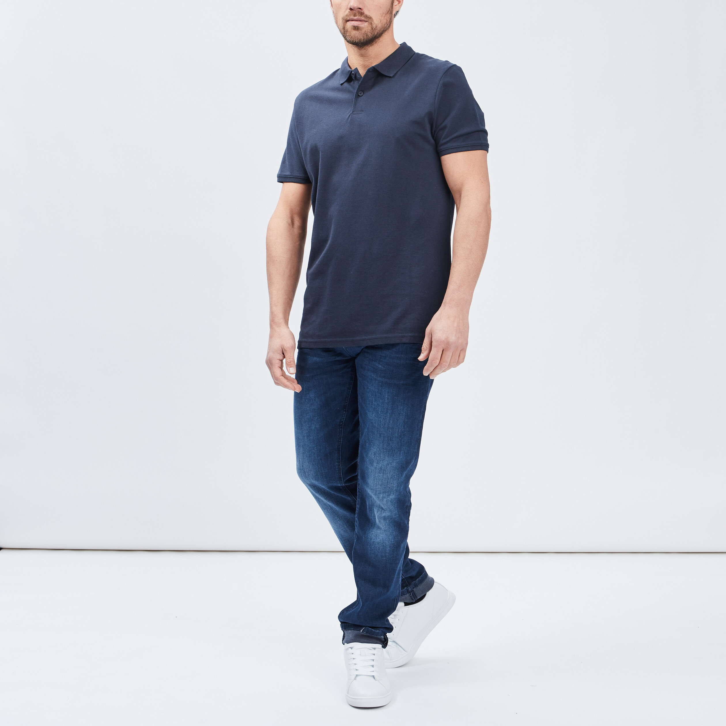 Polo en coton manches courtes bleu marine homme | La Halle