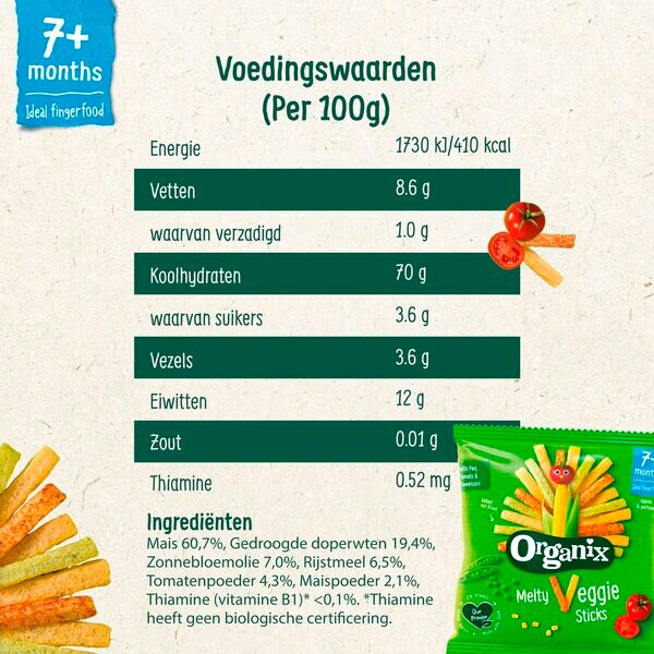 Organix 7 M Melty Veggie -kasvistikut 15 g