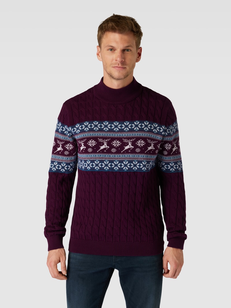 Strickpullover mit Allover-Print in aubergine