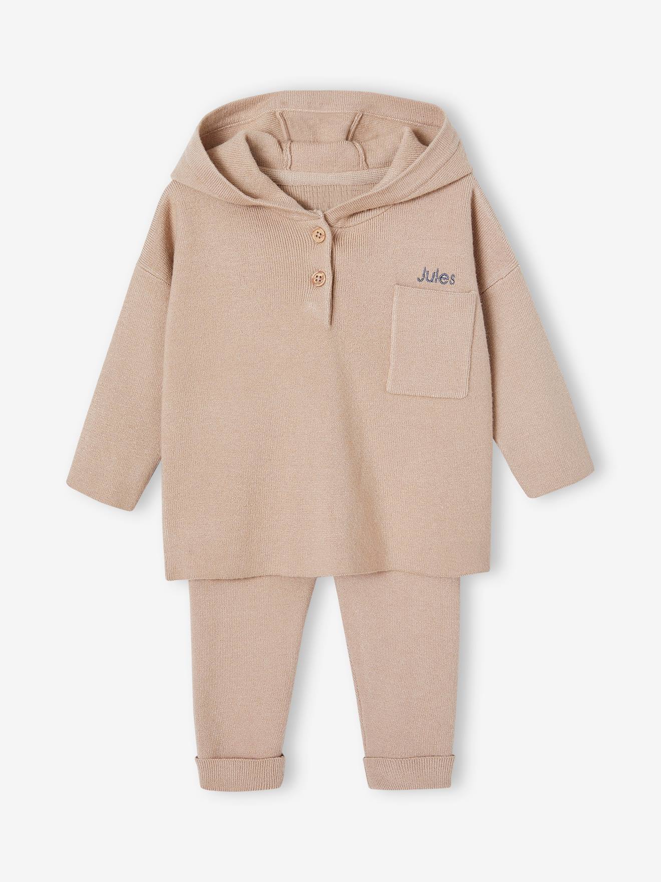 Ensemble bébé en tricot pull + pantalon cappuccino