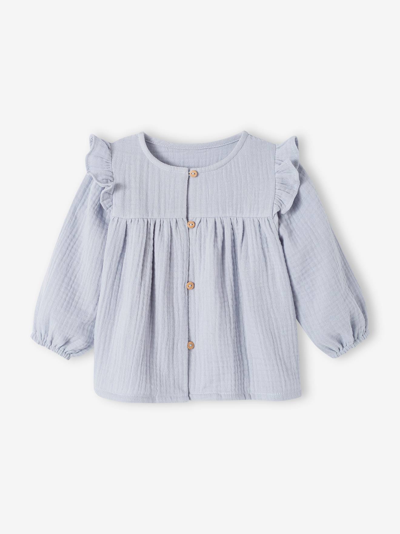 Vertbaudet Mädchen Baby Volant-Bluse - eisblau