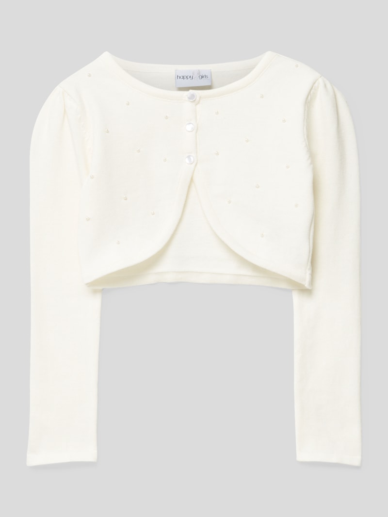 Cropped Strickjacke mit Zierperlenbesatz in weiß