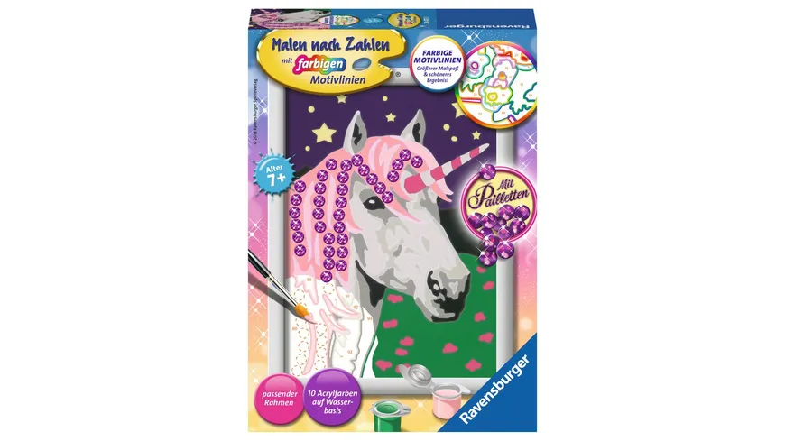 Ravensburger Beschäftigung - Malen nach Zahlen - Einhorn, Mit Pailletten!