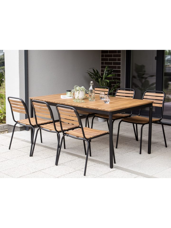 Beliani 7-tlg Gartentisch Set VALLESE in Heller Holzfarbton günstig kaufen onesize