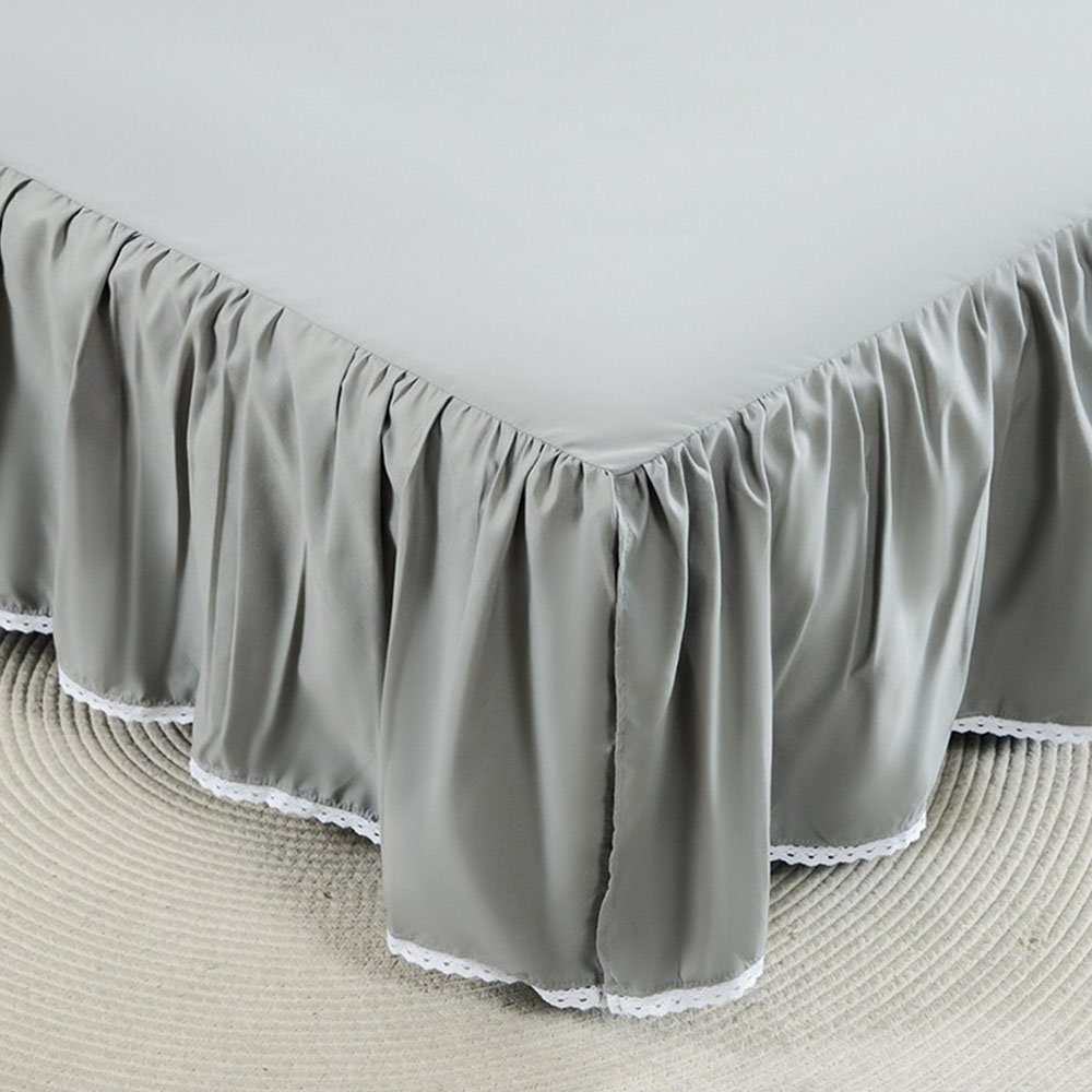 Matratzenschoner Bettrock mit gerüschtem plissiertem Spannbetttuch grau 60x80+14inch FELIXLEO