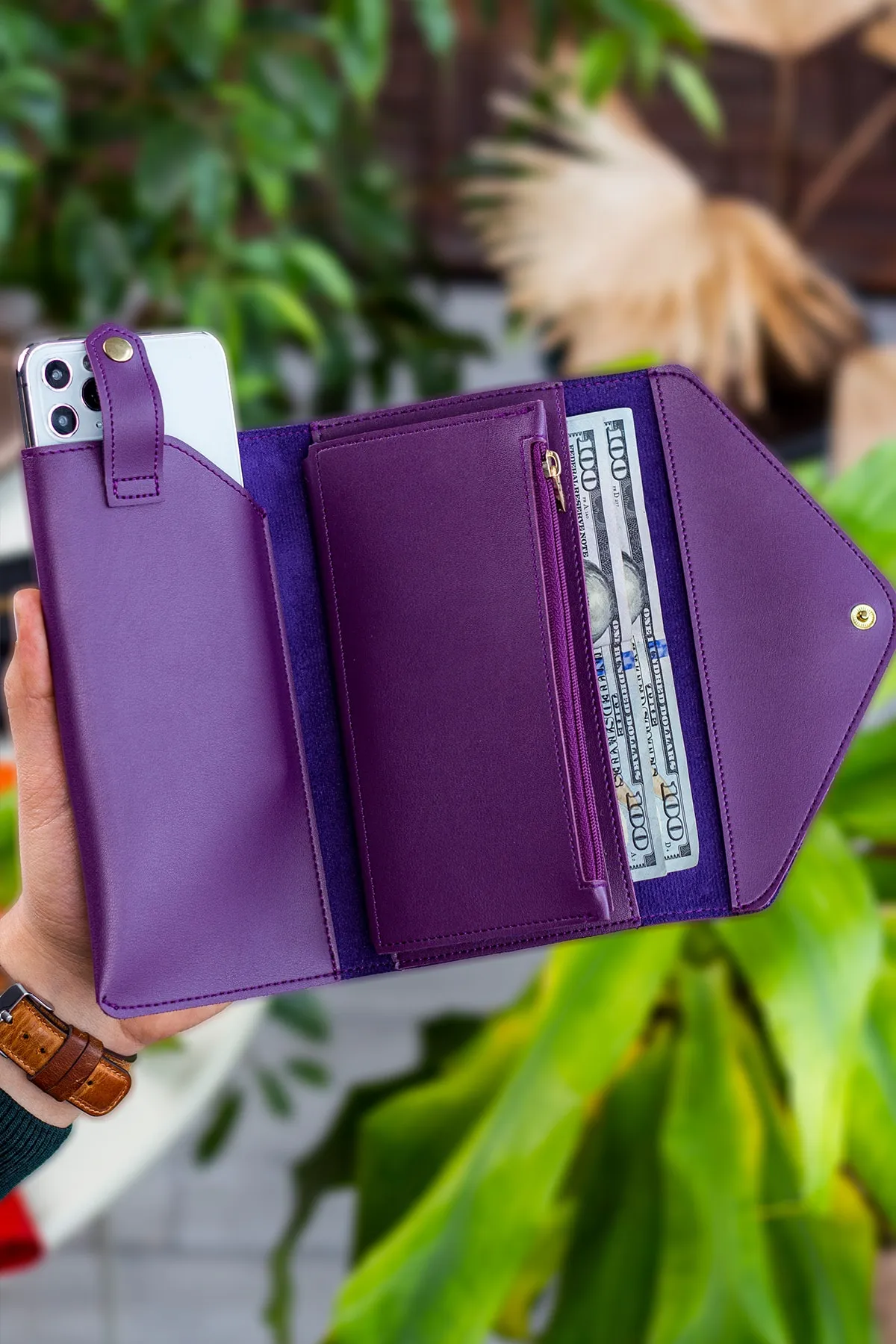 Garbalia  Umschlagmodell Lila (DAMSON) Geldbörse mit Umschlagtelefon und Münzfach