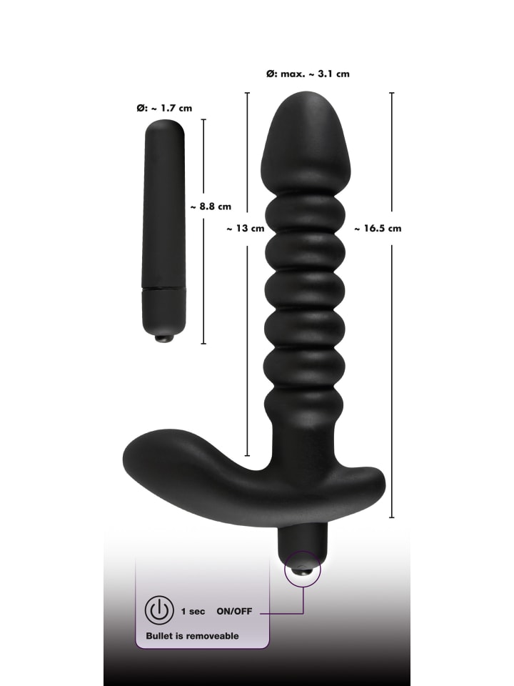 Black Velvets vibrierender Analplug Vibrating plug medium in schwarz günstig kaufen 17 cm