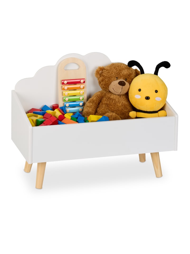 relaxdays Kindertruhe in Weiß/ Natur - (B)58 x (H)45 x (T)28 cm günstig kaufen onesize