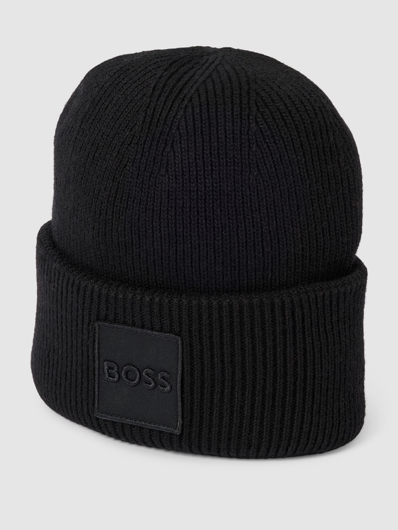 Strickmütze mit Label-Stitching Modell 'Landran' in schwarz