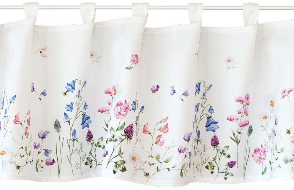 Scheibengardine Gardine Landhaus Wiesenblume 120x30 cm, matches21 HOME & HOBBY, Schlaufen (1 St)