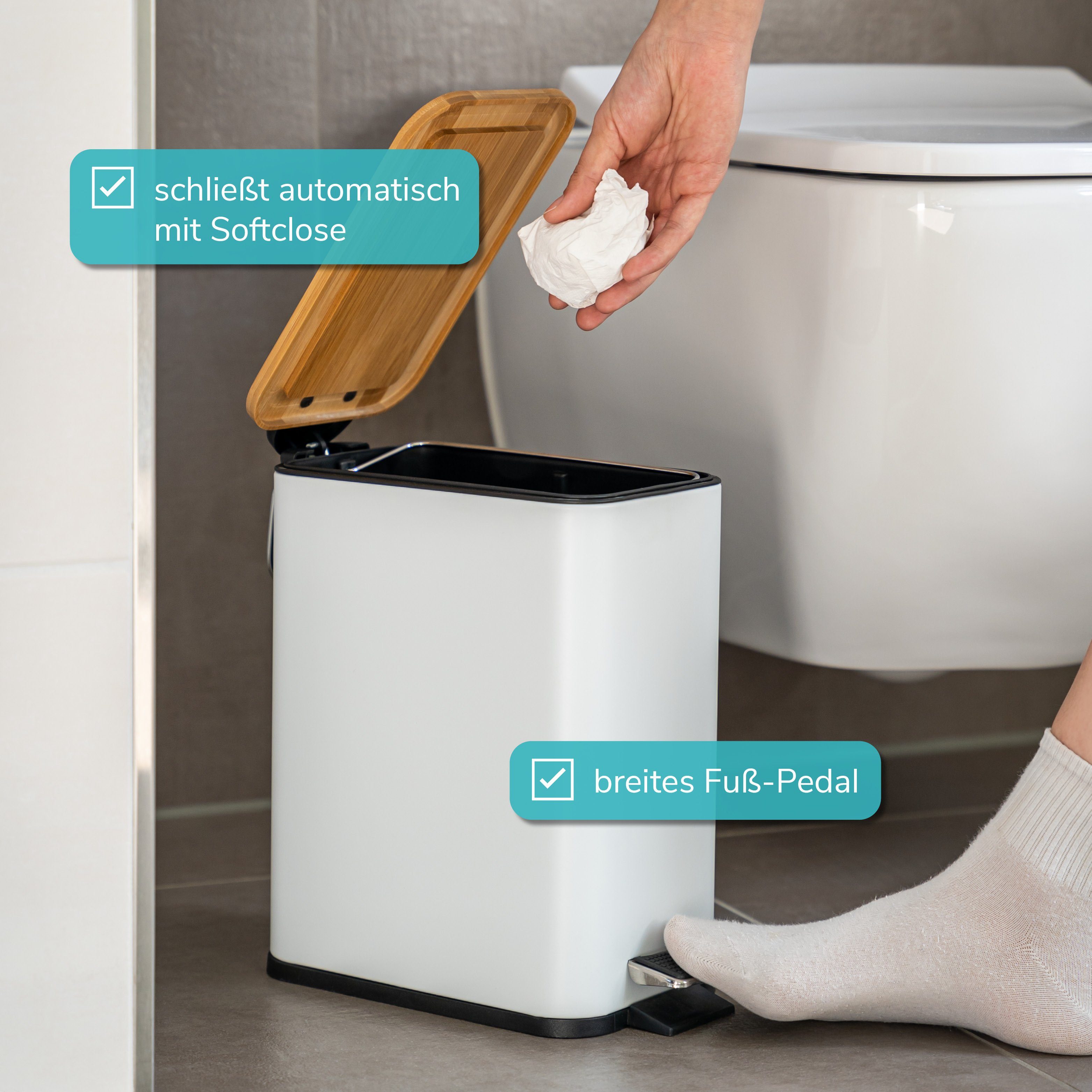 bremermann Kosmetikeimer mit Bambus-Deckel und Soft-Close, 5 l