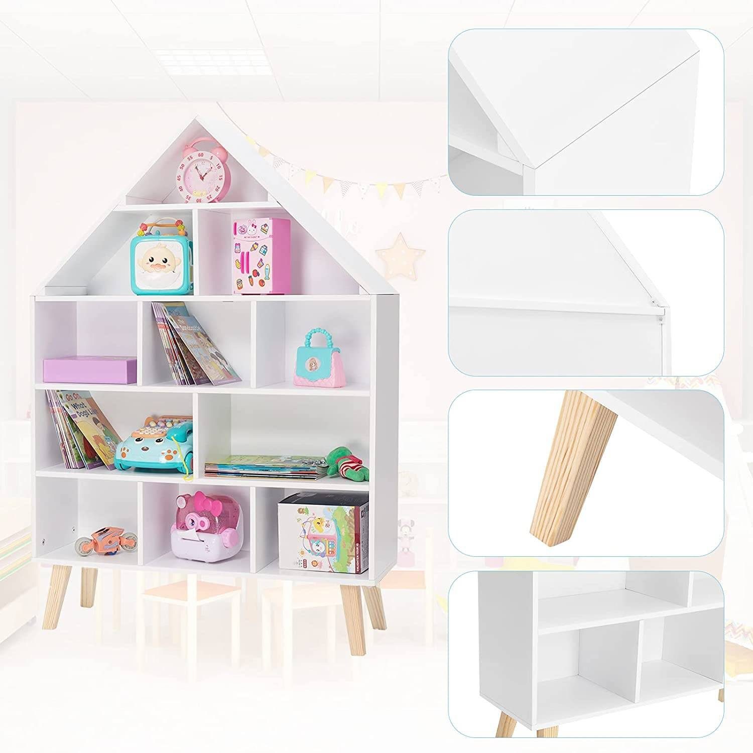 Woltu Bücherregal, 1-tlg., Standregal Hausform Kinderregal mit 5 Ebenen, Weiß