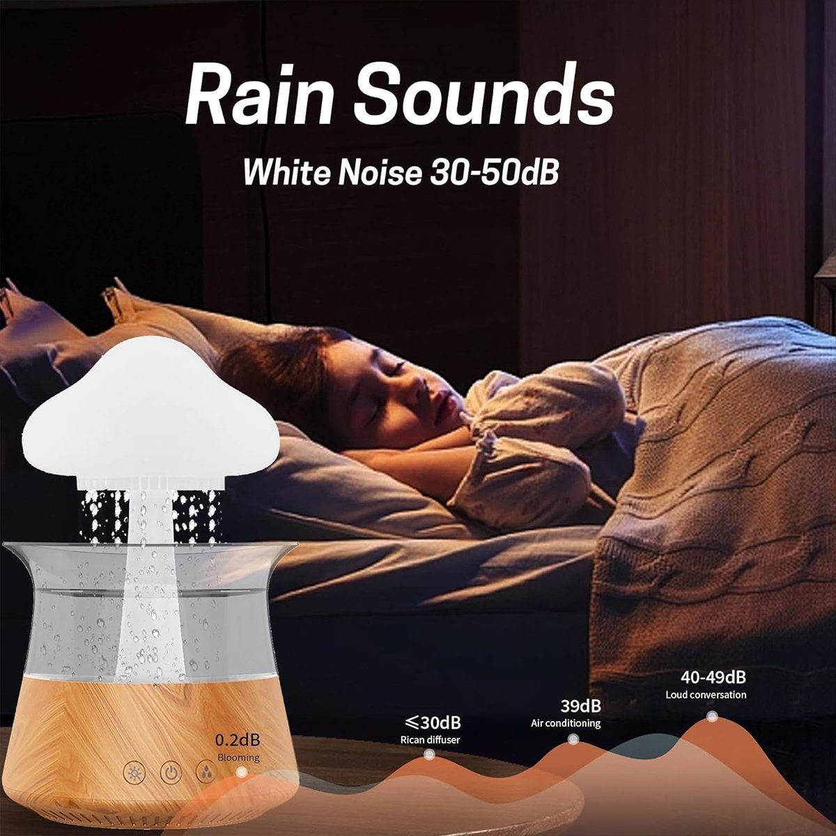 autolock Luftbefeuchter Luftbefeuchter Rain Cloud Mini Luftbefeuchter Regen Pilz Lampe, Air Humidifier mit 7 Farben Wassertropfen Regengeräusche